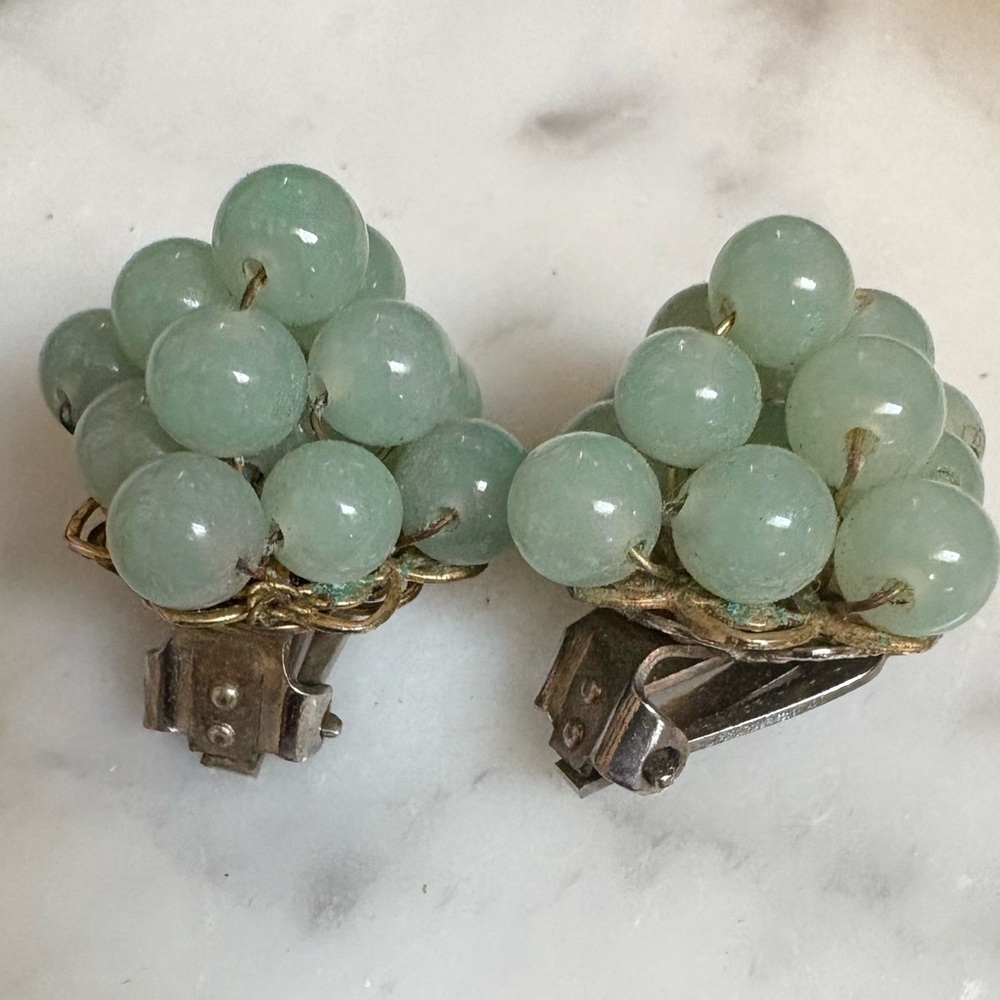 Vintage Green Cluster Earrings - Picture 3 of 16